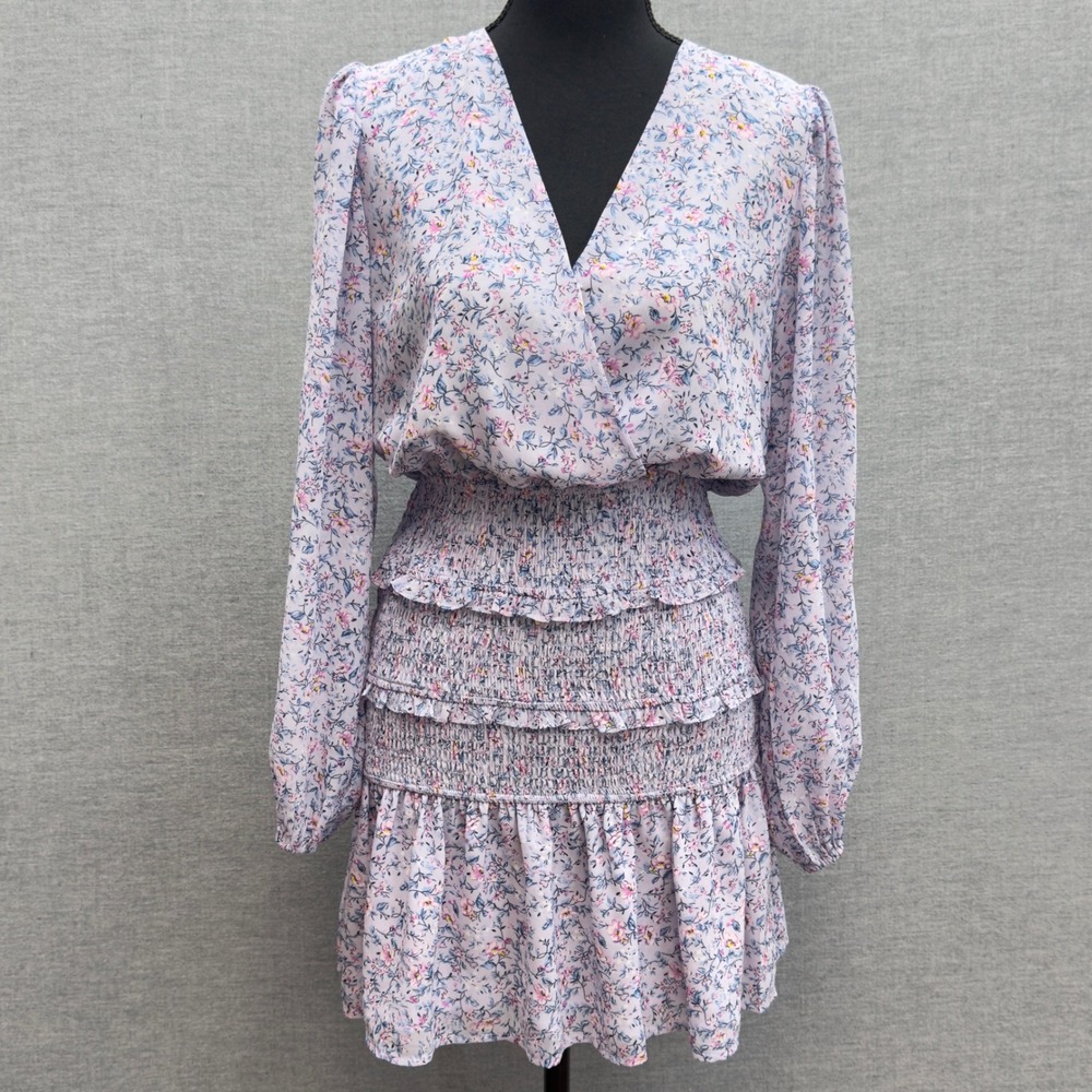 STORIA Women's‎ Floral Print Long Sleeve Smocked Tiered Mini Dress Size S